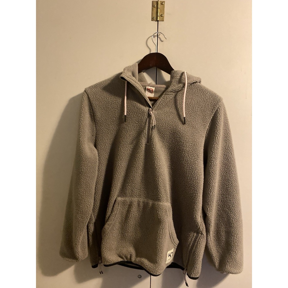 Kari Traa Rothe Teddy Fleece Hooded Sweatshirt Grey Pink Drawstring Women’s M